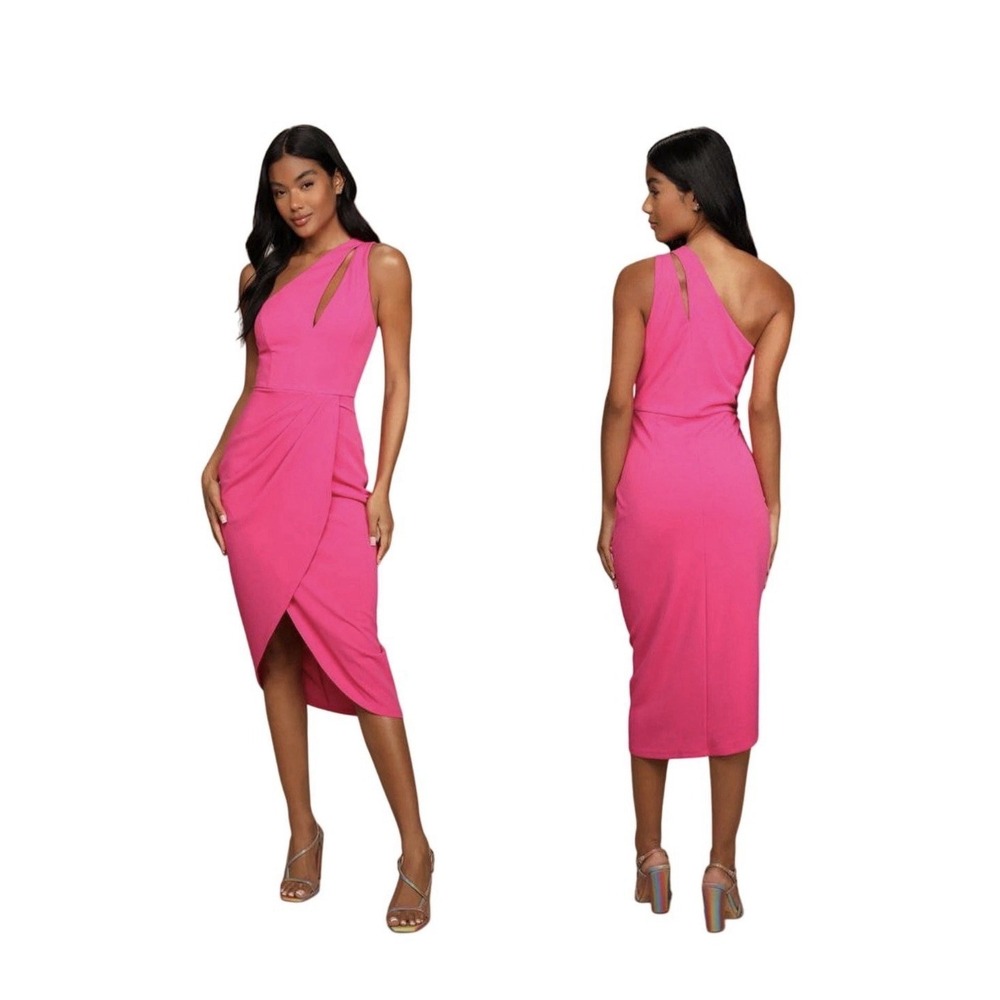 Lulus So Flirty Hot Pink One-Shoulder Cutout Asymmetrical Dress size L NWT